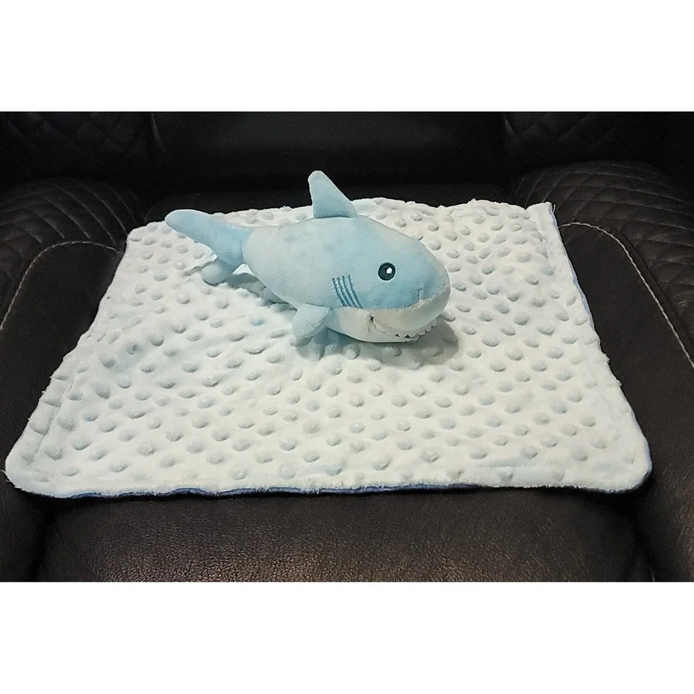 Blue Shark Baby Lovey Security Blanket Ocean Life & Fish on Back Minky Dot Plush